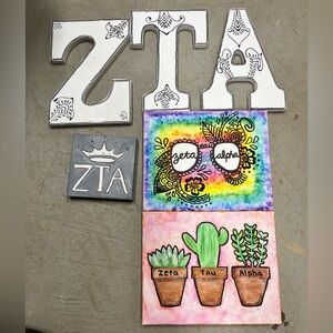 ZTA wood letters and painted canvases